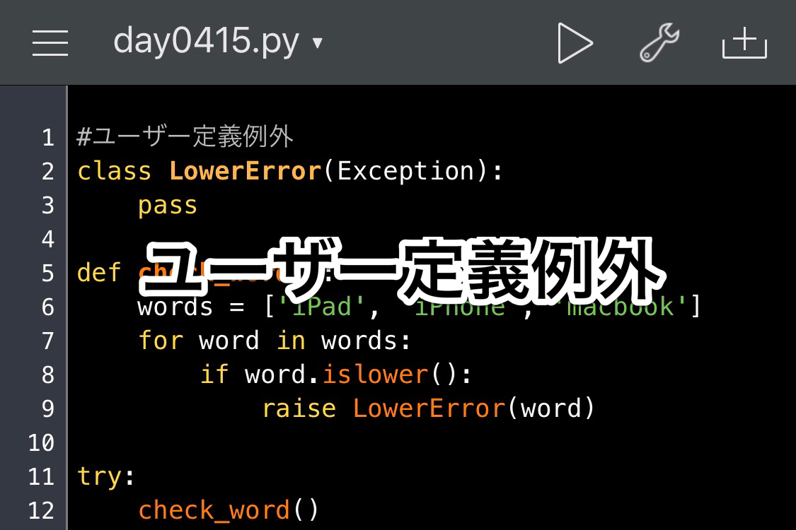 Python　ユーザー定義例外　User defined Exceptions