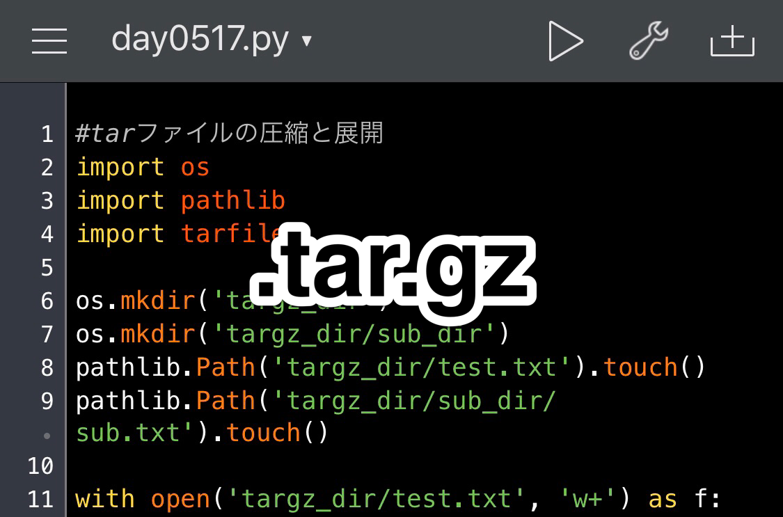 Python　タージーゼット　targz