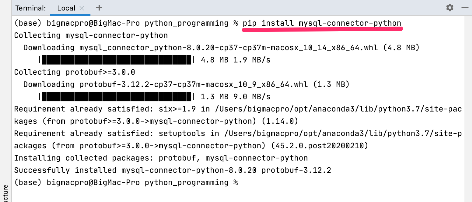 Python　Pycharm　MySQLインストール