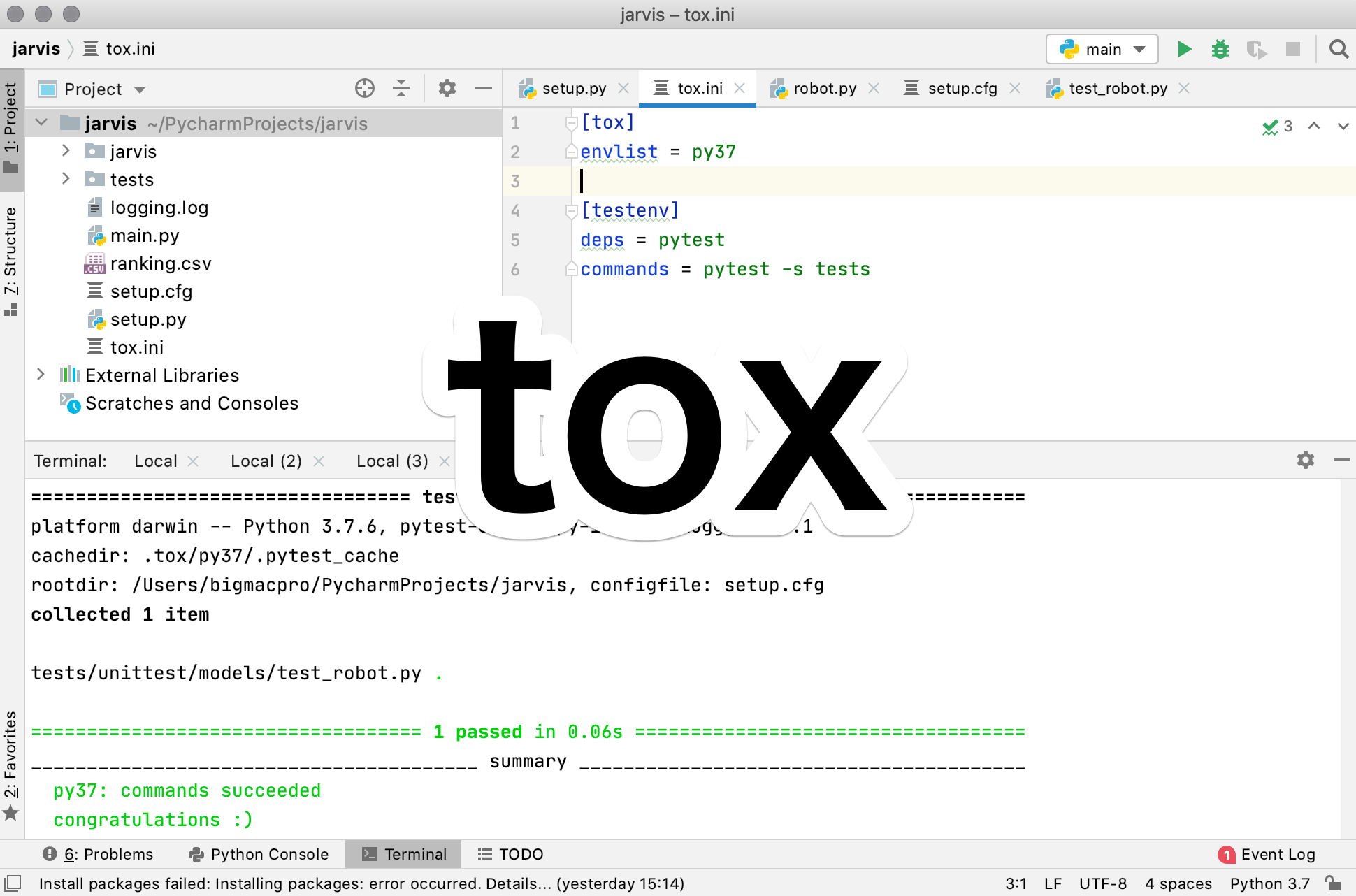 Python　toxを使ってvirtualenvを作ってpytestを実行